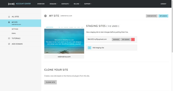 Media Temple managed WordPress hosting control panel