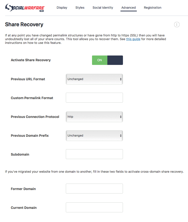 Screenshot of Share Recovery tools – Social Warfare review